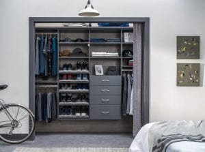 Men's customized walk-in closet designed and installed by Closet Solutions Chattanooga.